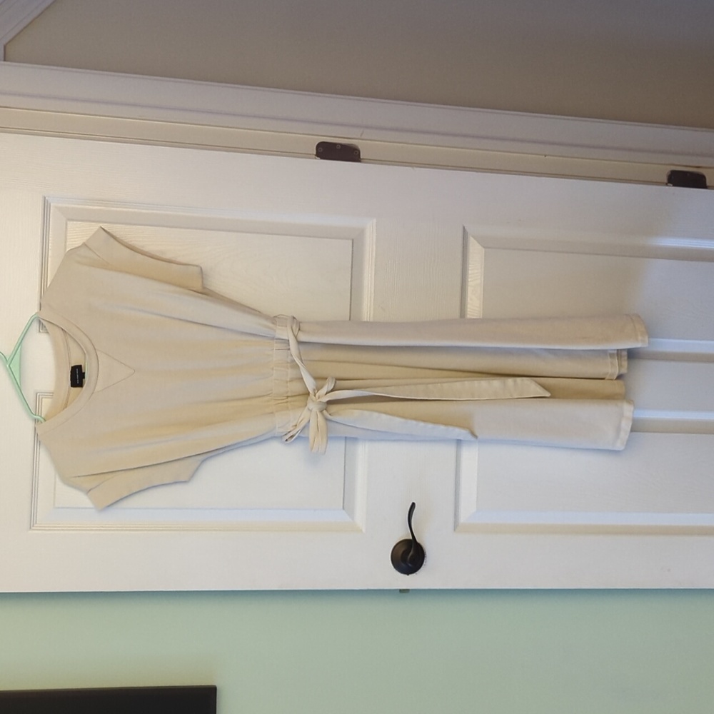 Cream ankle length women's tshirt dress with belt
